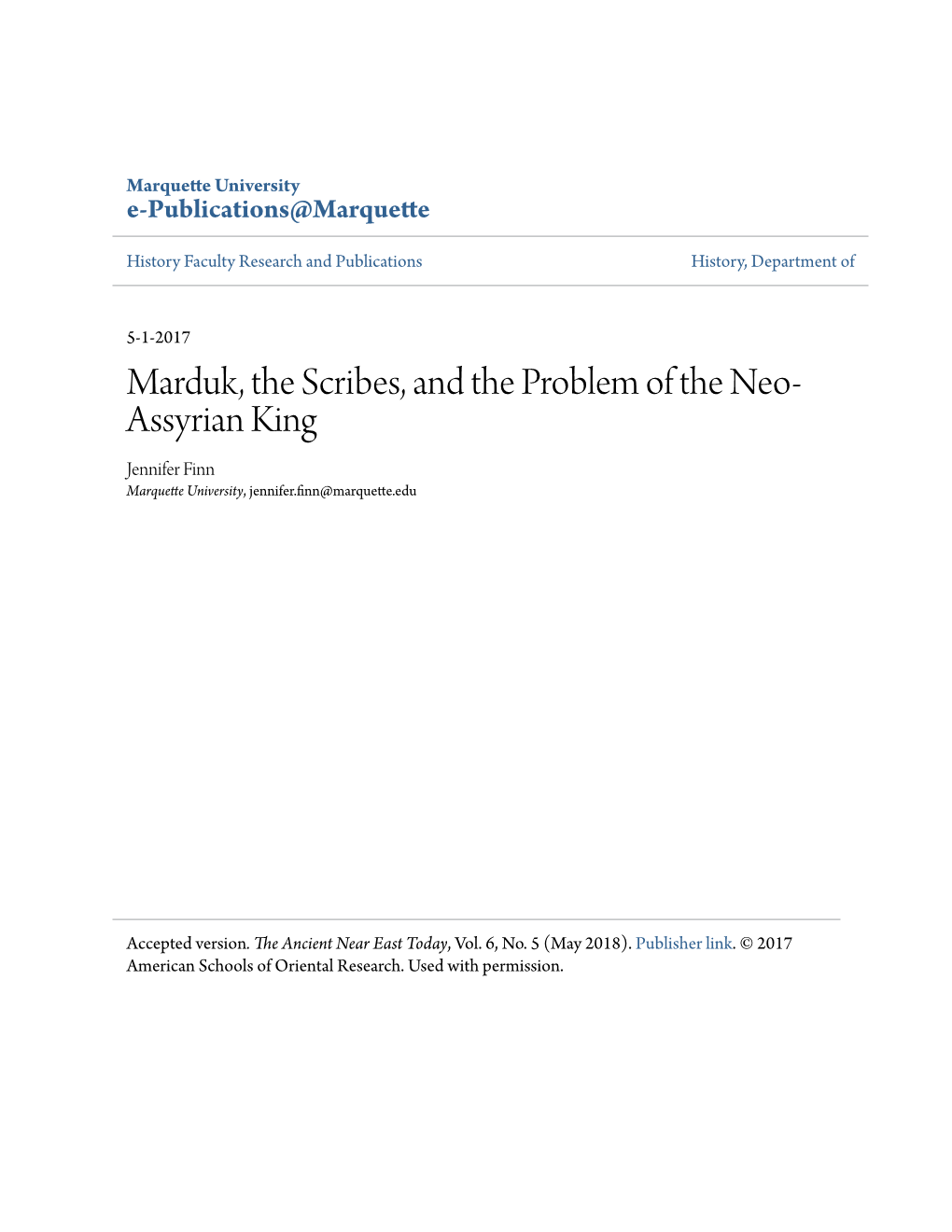 Marduk, the Scribes, and the Problem of the Neo-Assyrian King