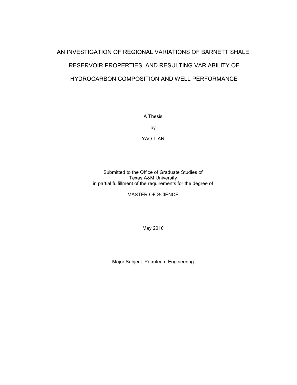 An Investigation of Regional Variations of Barnett Shale