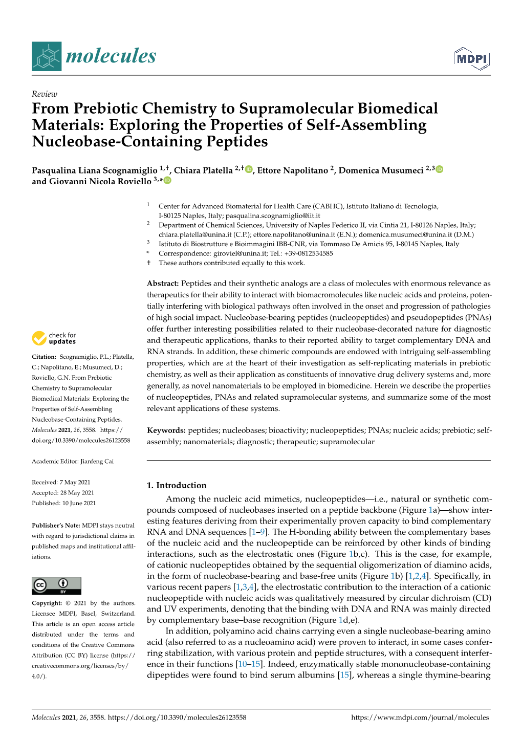 From Prebiotic Chemistry to Supramolecular Biomedical Materials: Exploring the Properties of Self-Assembling Nucleobase-Containing Peptides