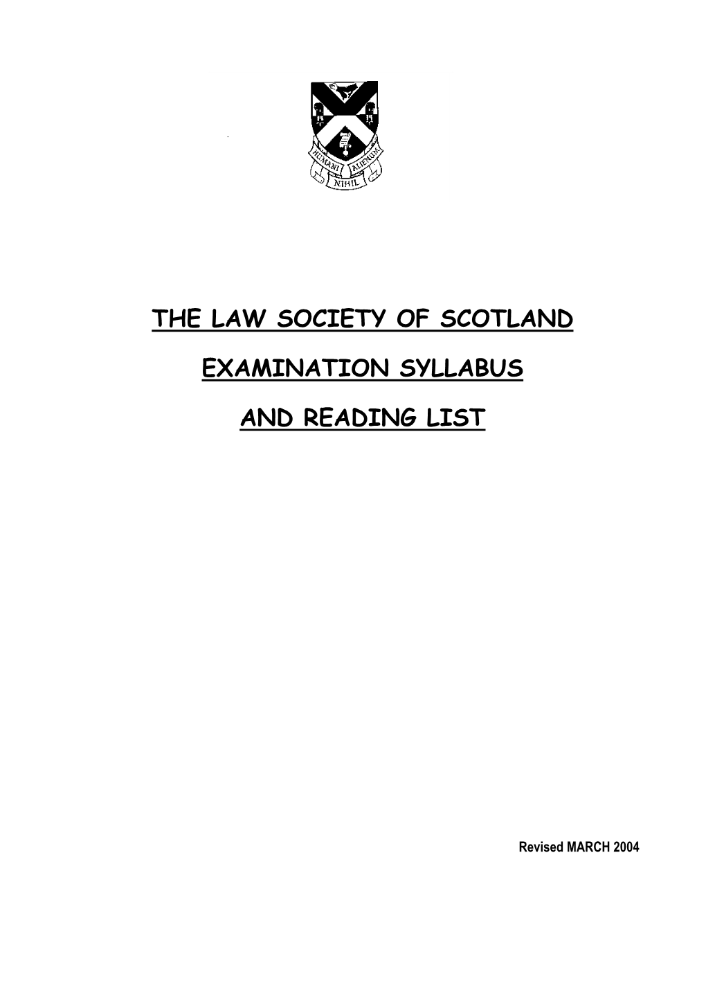 The Law Society of Scotland Examination Syllabus and Reading List