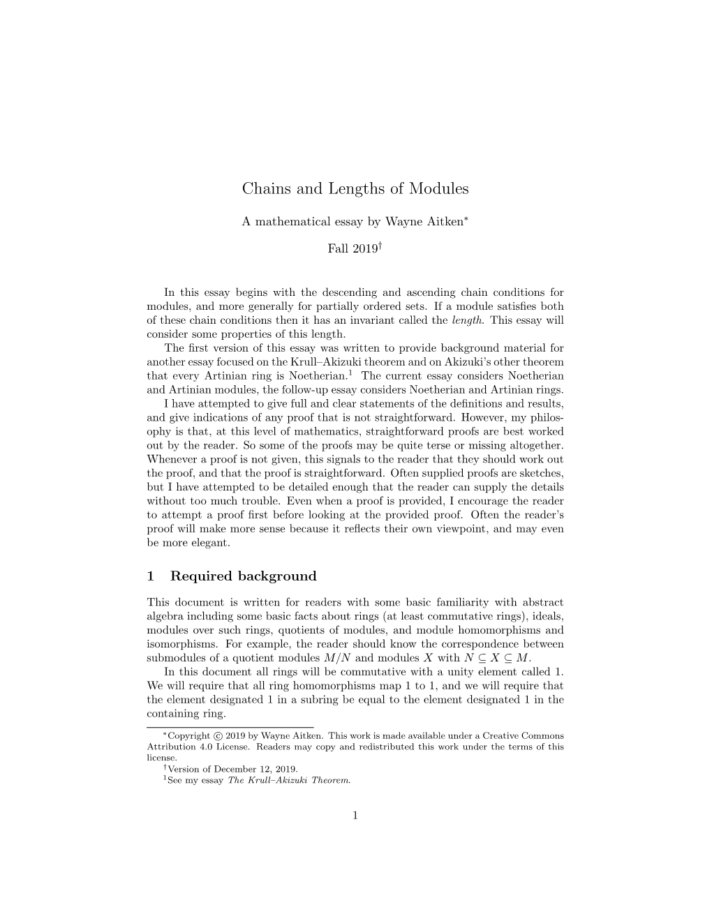 Chains and Lengths of Modules