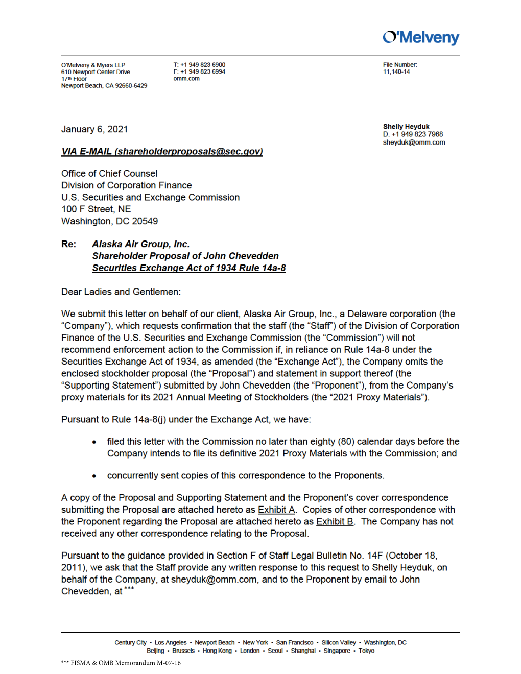 Alaska Air Group, Inc.; Rule 14A-8 No-Action Letter