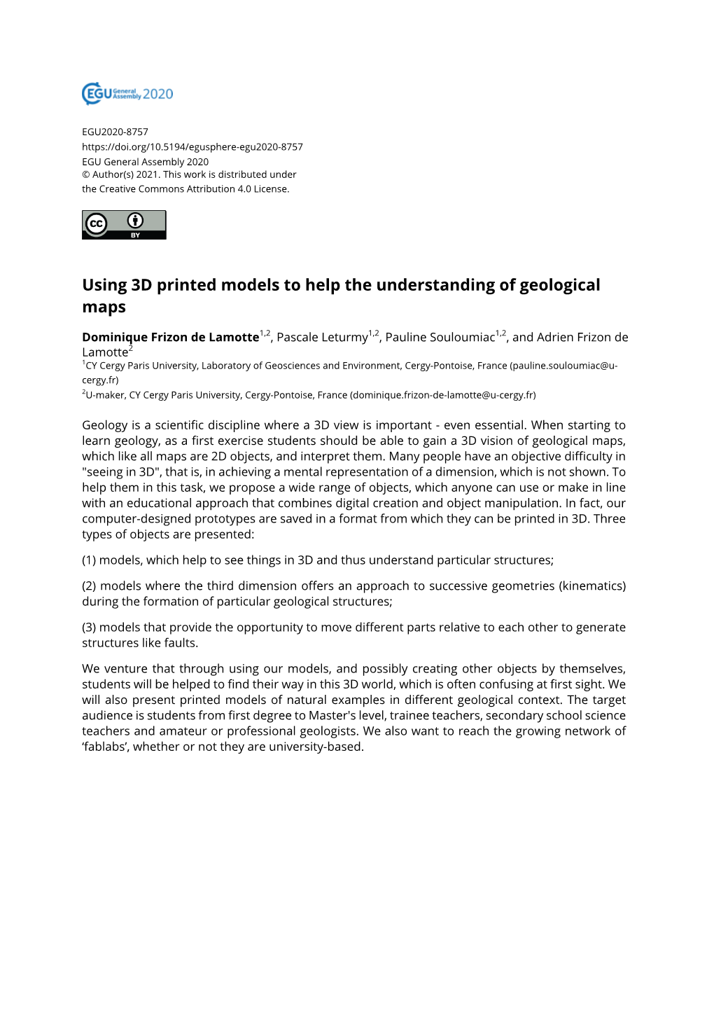 Using 3D Printed Models to Help the Understanding of Geological Maps