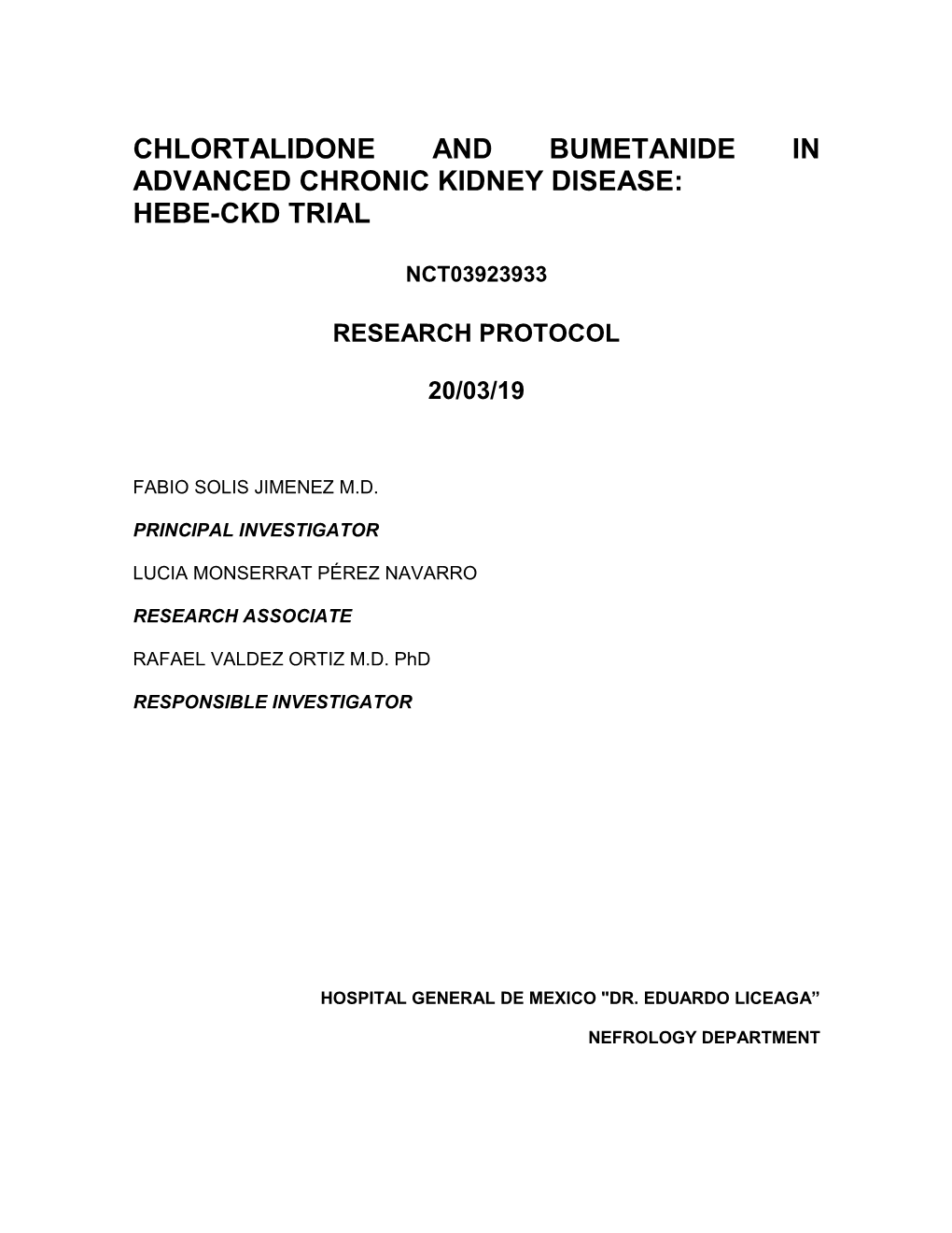 Chlortalidone and Bumetanide in Advanced Chronic Kidney Disease: Hebe-Ckd Trial