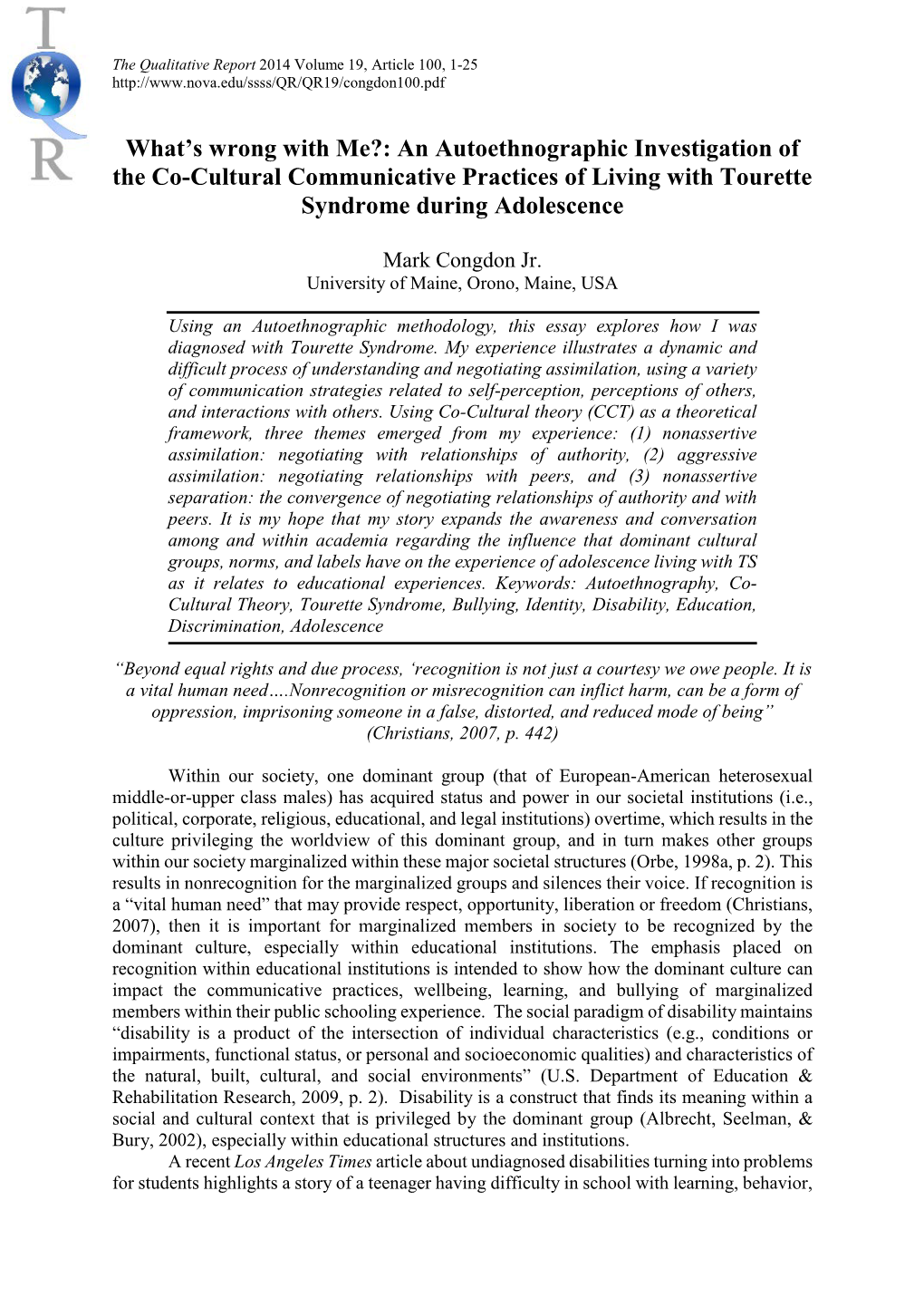 What's Wrong with Me?: an Autoethnographic Investigation Of