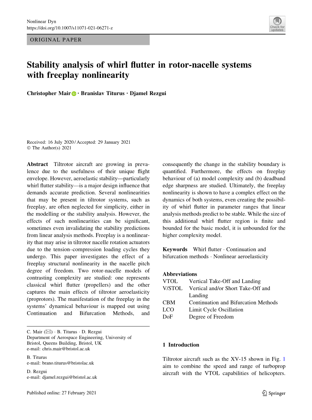 Stability Analysis of Whirl Flutter in Rotor-Nacelle Systems with Freeplay