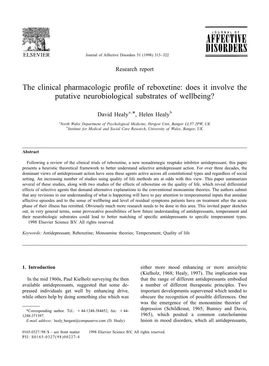 The Clinical Pharmacologic Profile of Reboxetine