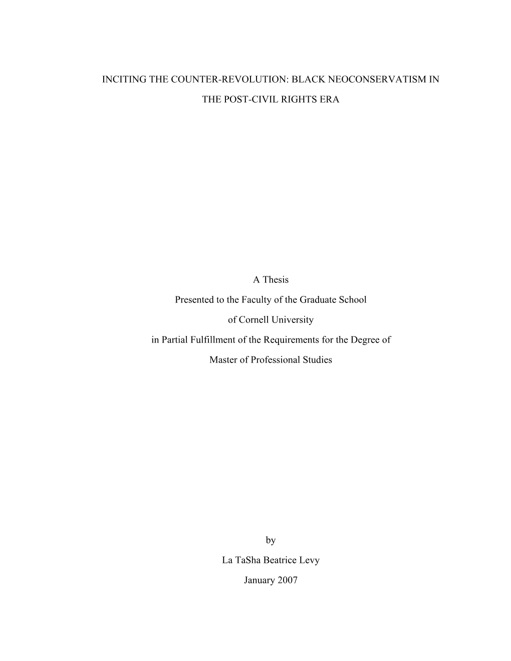 BLACK NEOCONSERVATISM in the POST-CIVIL RIGHTS ERA a Thesis