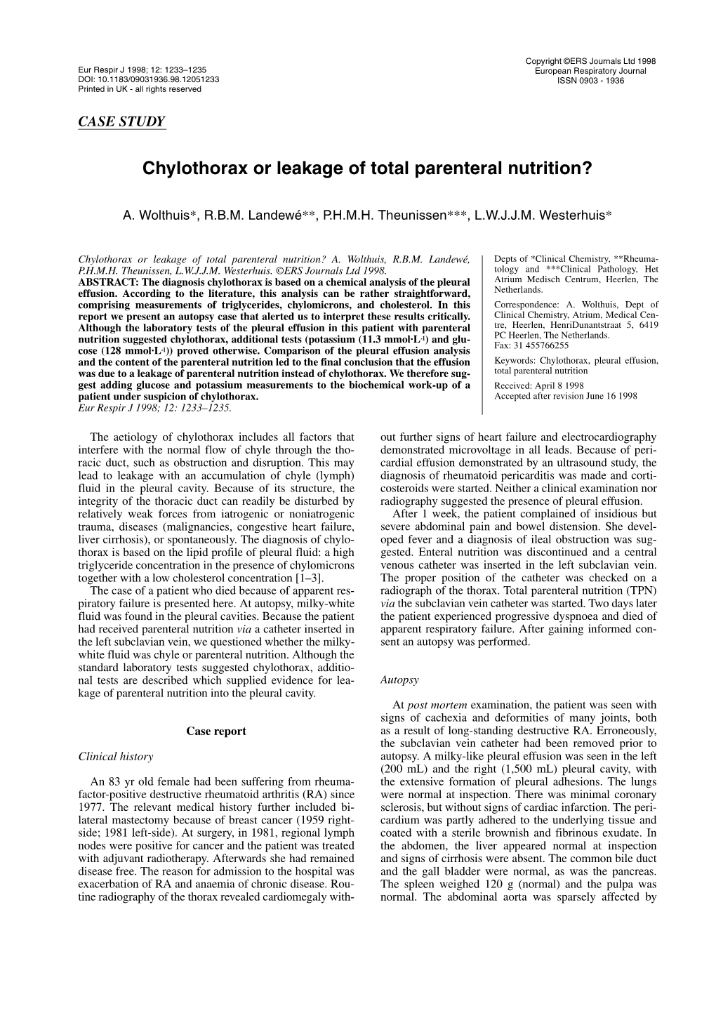 Chylothorax Or Leakage of Total Parenteral Nutrition?