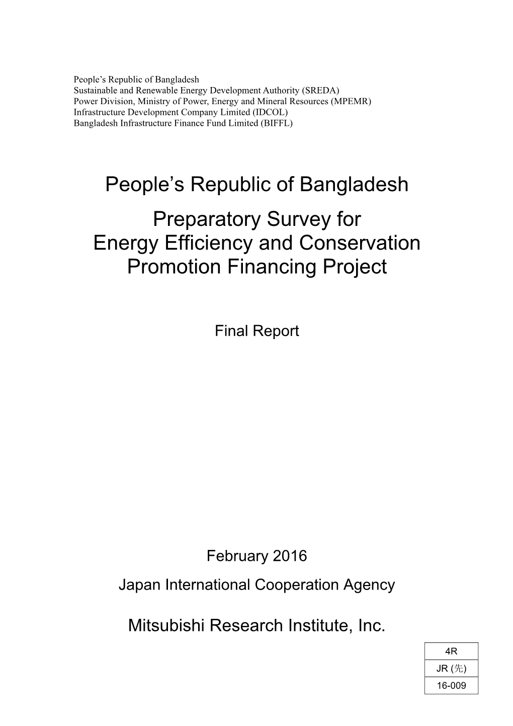 Preparatory Survey for Energy Efficiency and Conservation Promotion Financing Project