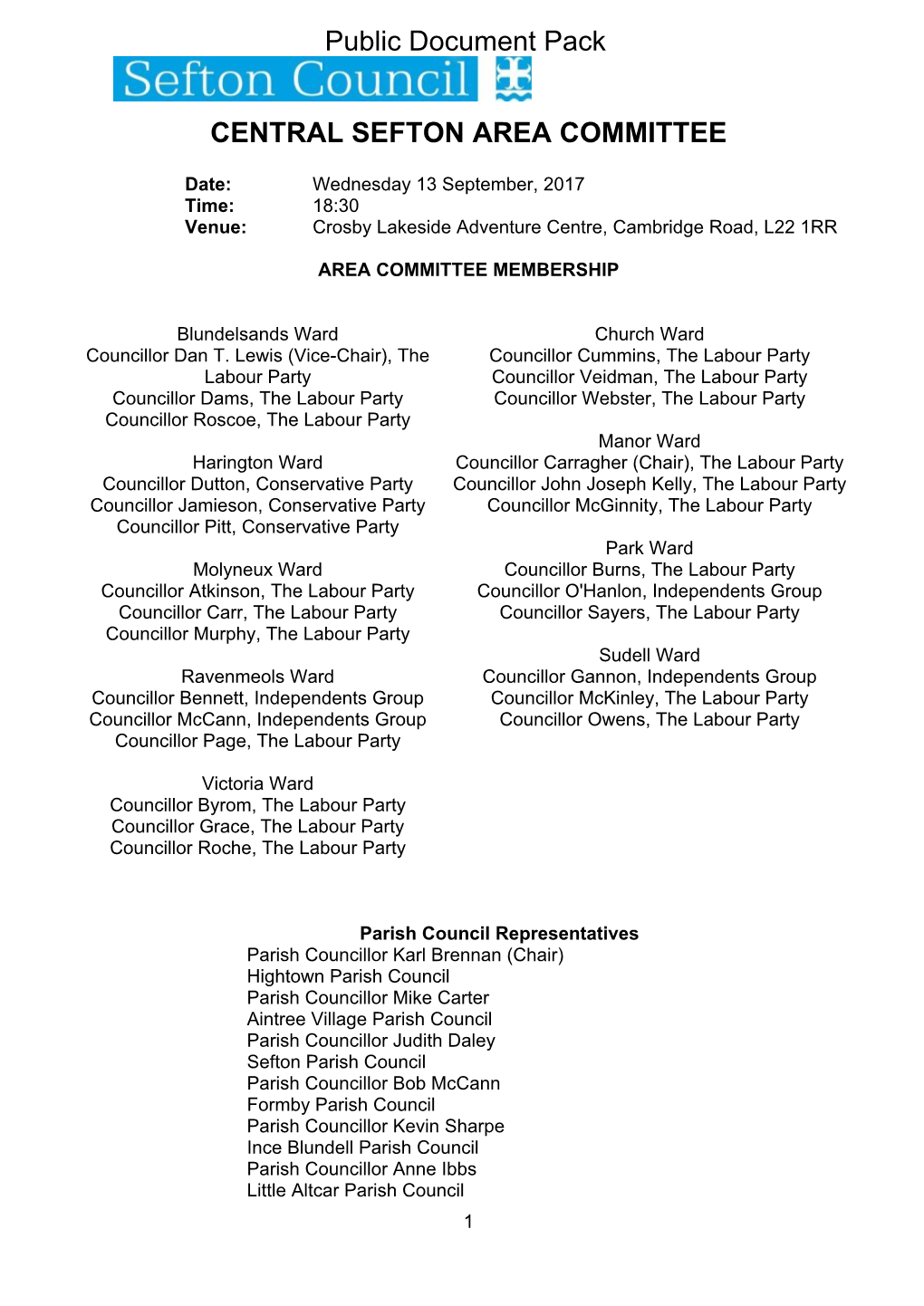 (Public Pack)Agenda Document for Central Sefton Area Committee, 13