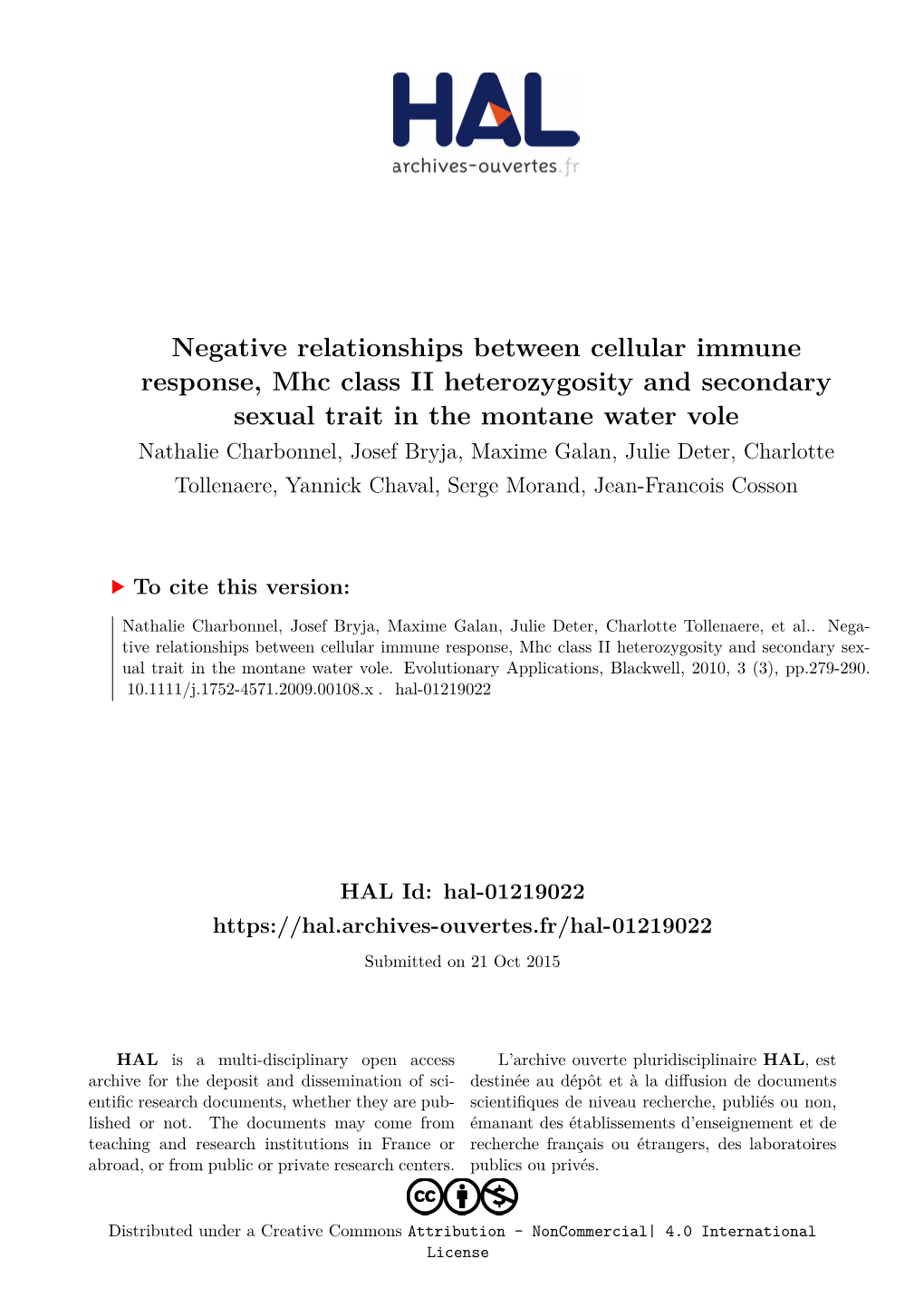 Negative Relationships Between Cellular Immune Response, Mhc