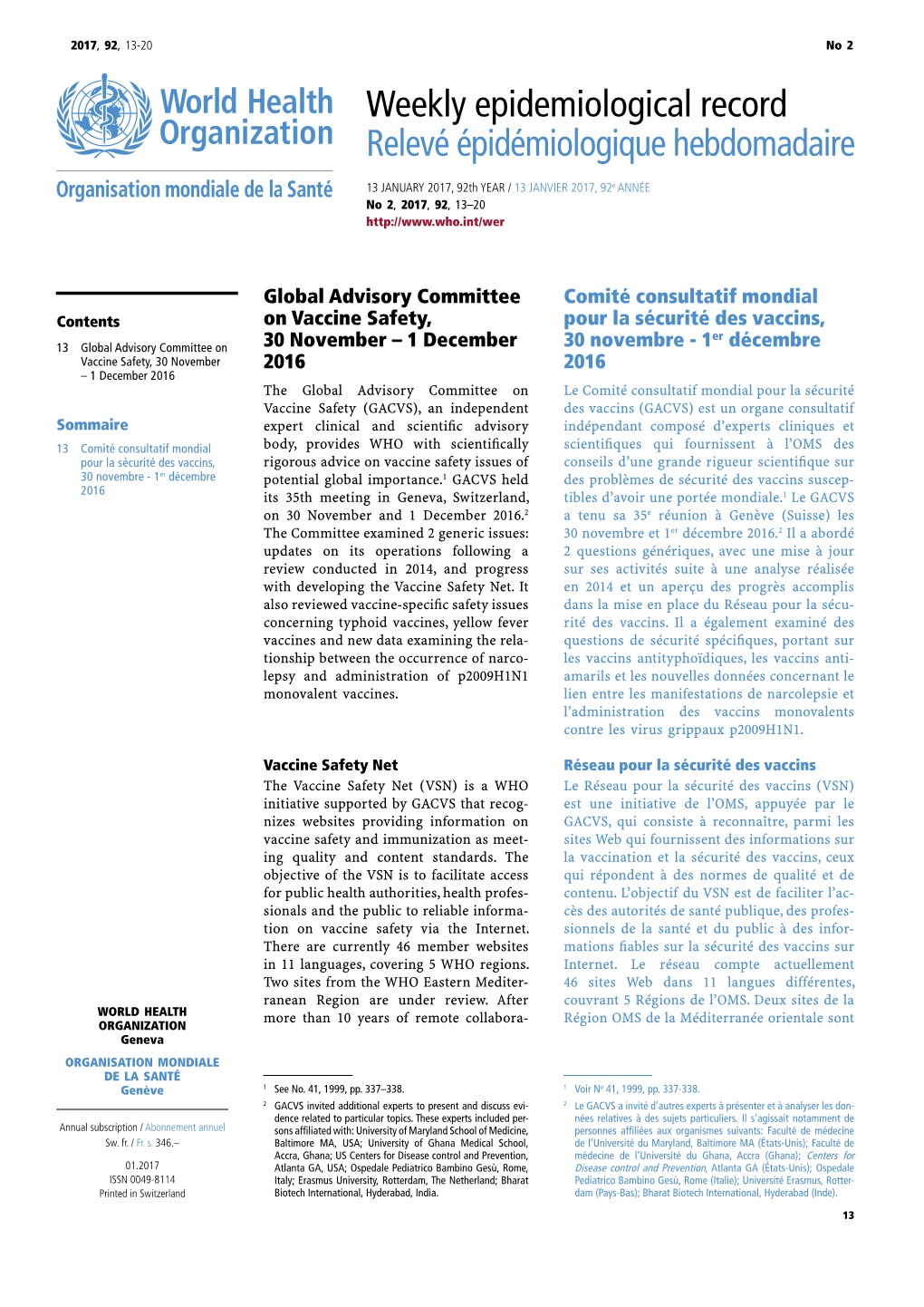 Weekly Epidemiological Record Relevé Épidémiologique Hebdomadaire