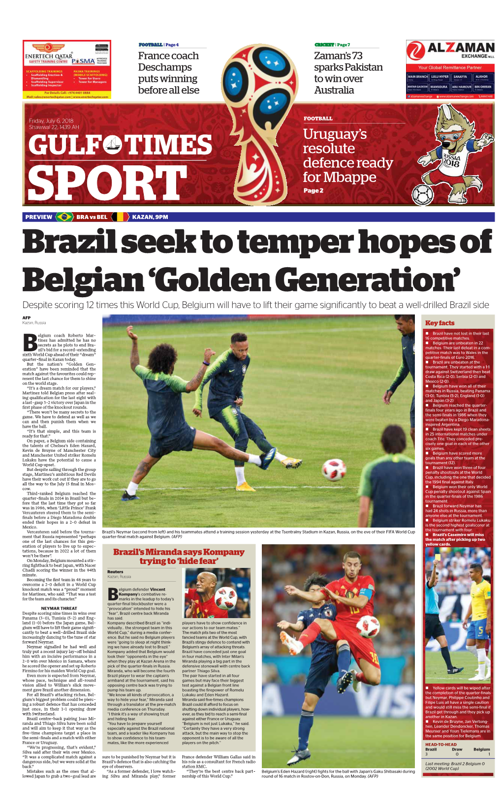 Brazil Seek to Temper Hopes of Belgian 'Golden Generation'