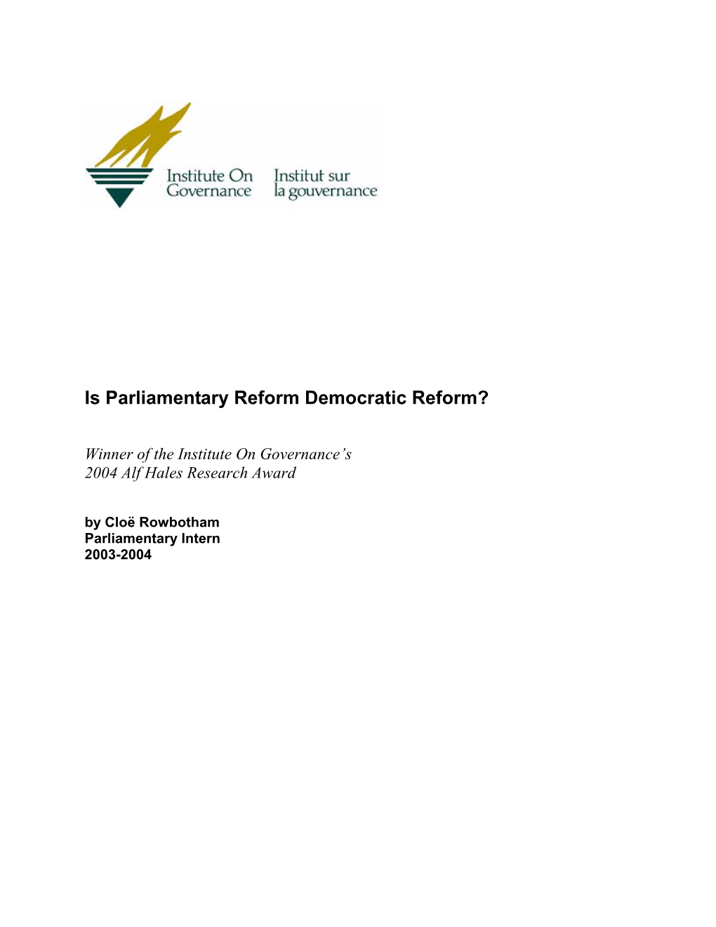 Is Parliamentary Reform Democratic Reform?