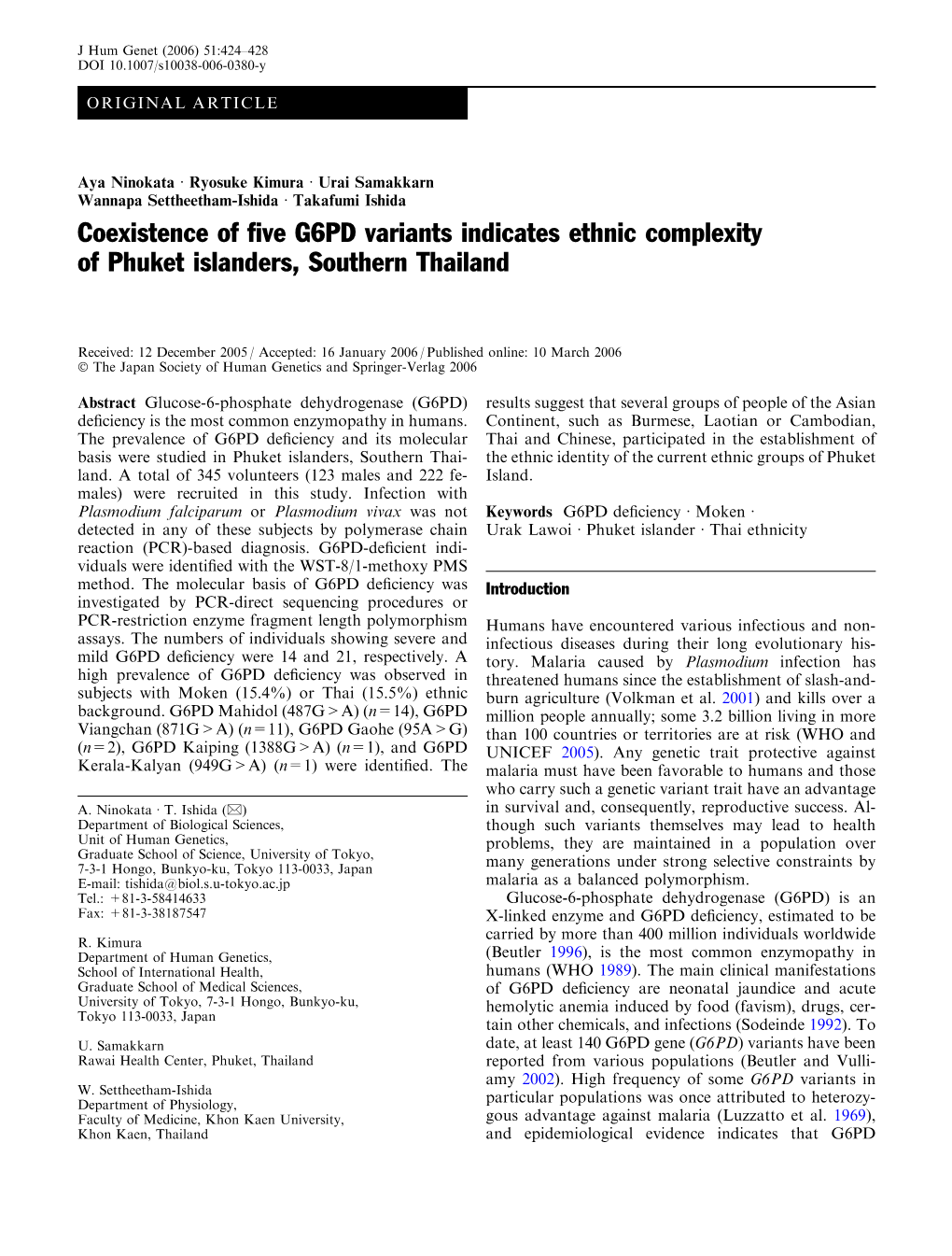 Coexistence of Five G6PD Variants Indicates Ethnic Complexity Of