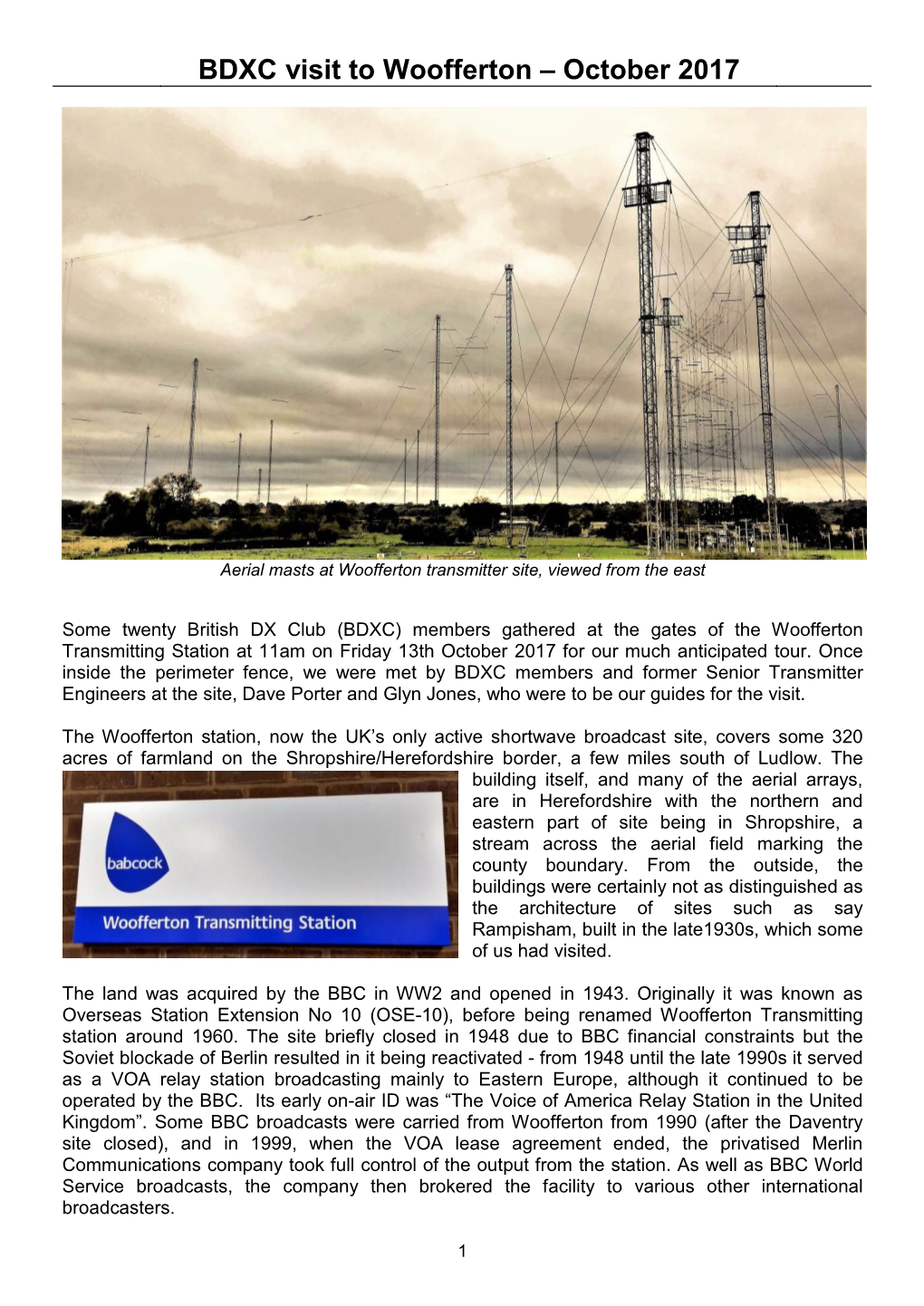 Visit to Woofferton Transmitter Site