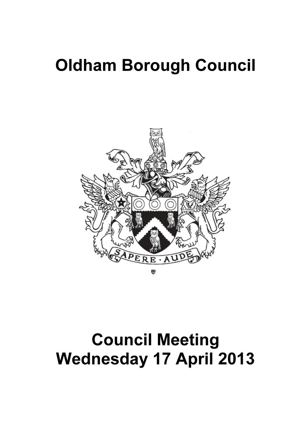 Oldham Borough Council Council Meeting Wednesday 17 April 2013