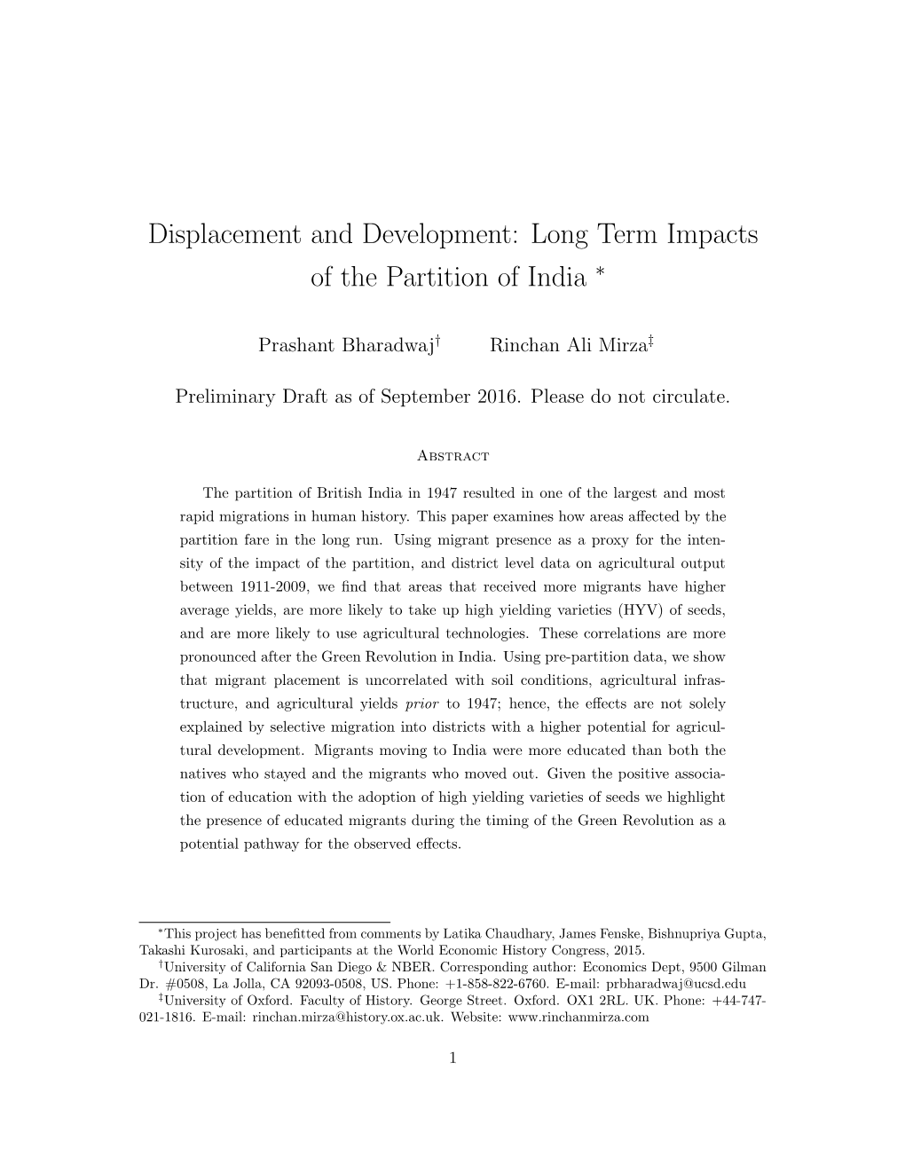 Displacement and Development: Long Term Impacts