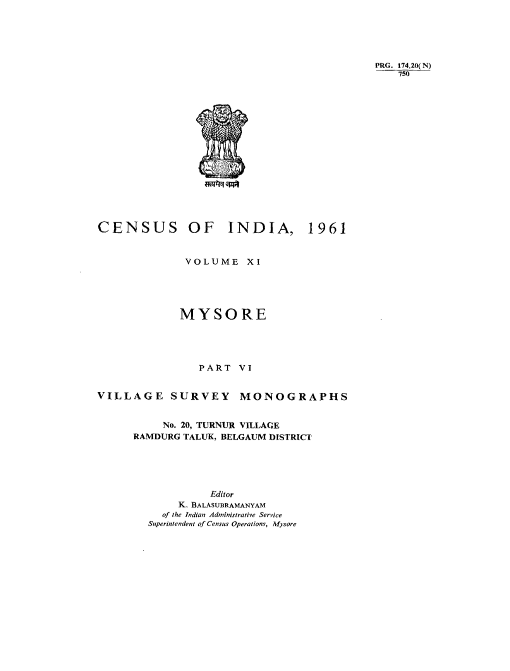 Village Survey Monographs, Turnur Village, No-20, Part VI, Vol-XI