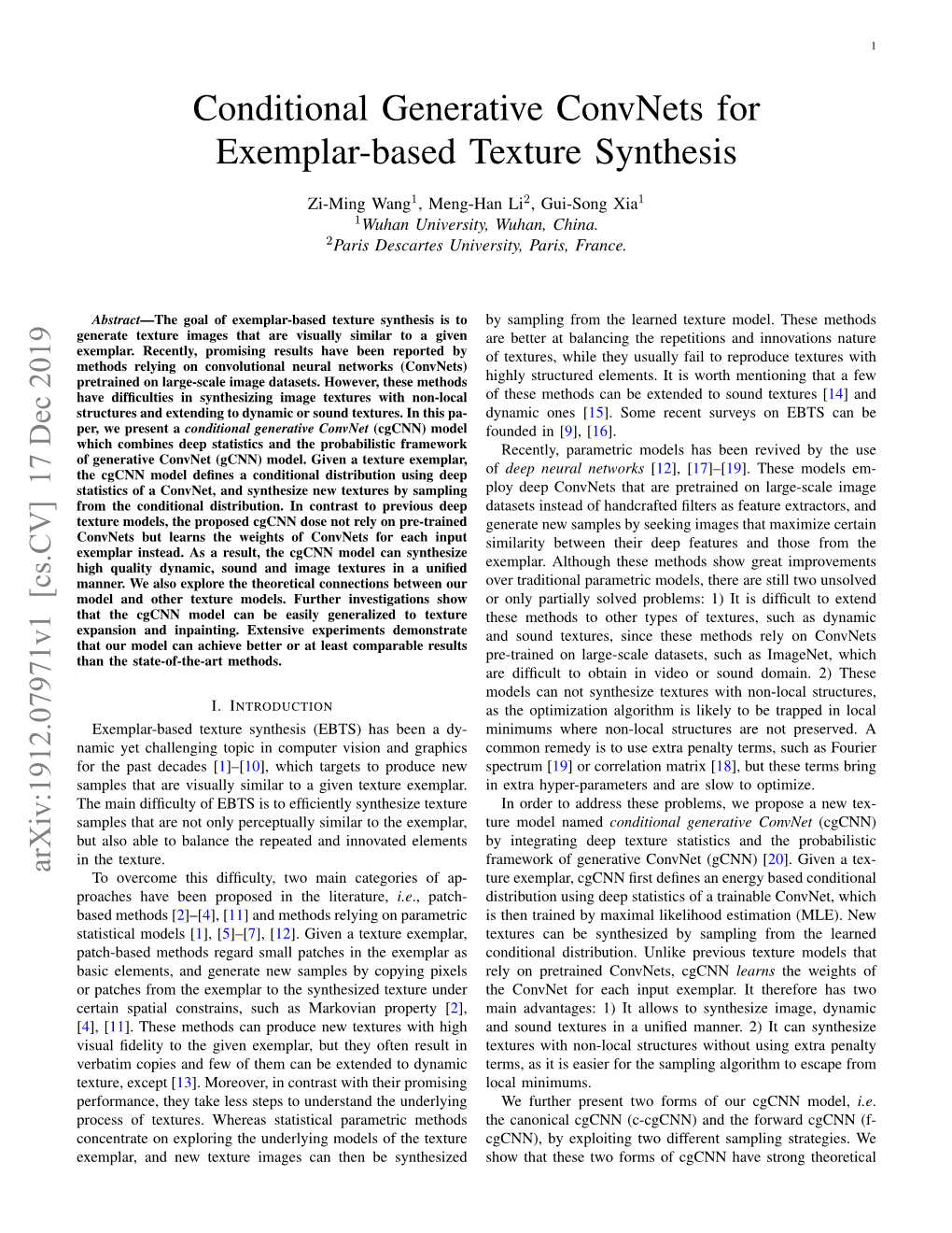 Conditional Generative Convnets for Exemplar-Based Texture Synthesis