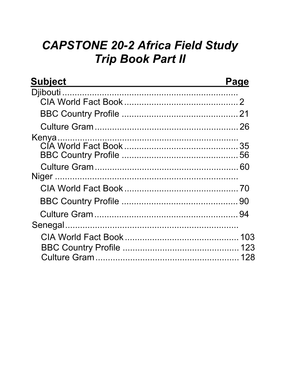 CAPSTONE 20-2 Africa Field Study Trip Book Part II