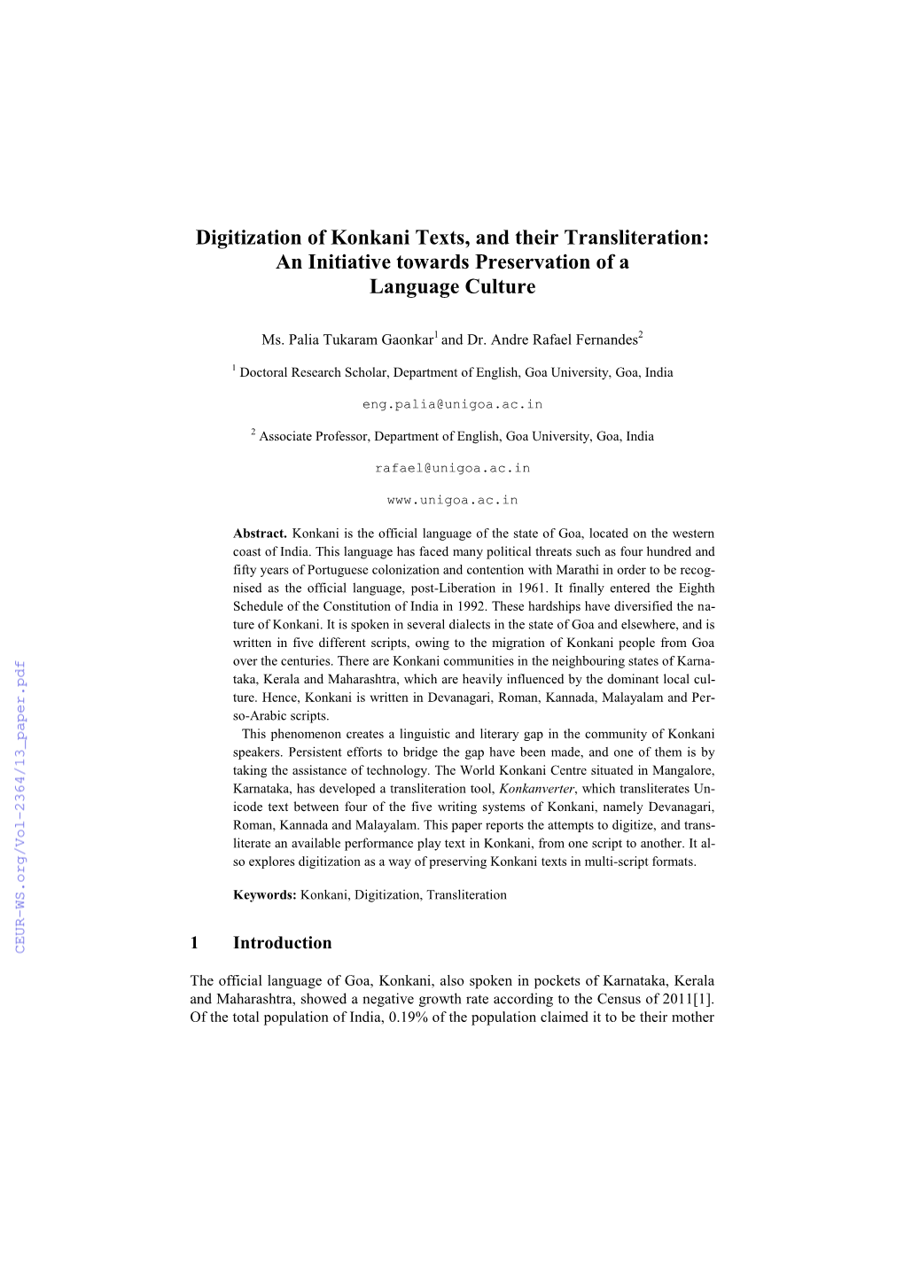 Digitization of Konkani Texts, and Their Transliteration: an Initiative Towards Preservation of a Language Culture