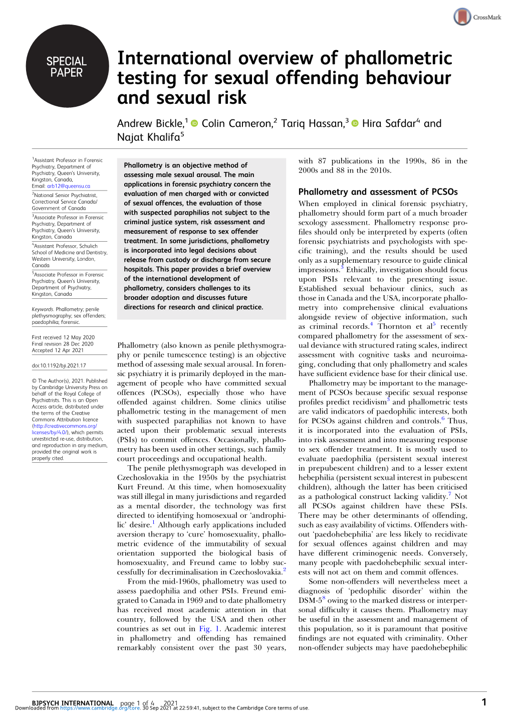 International Overview of Phallometric Testing for Sexual Offending Behaviour and Sexual Risk