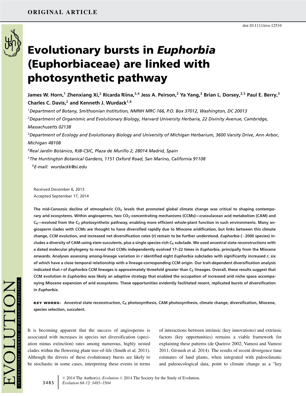 Evolutionary Bursts in <I>Euphorbia</I>