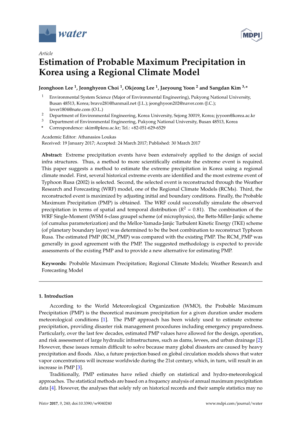 Estimation of Probable Maximum Precipitation in Korea Using a Regional Climate Model