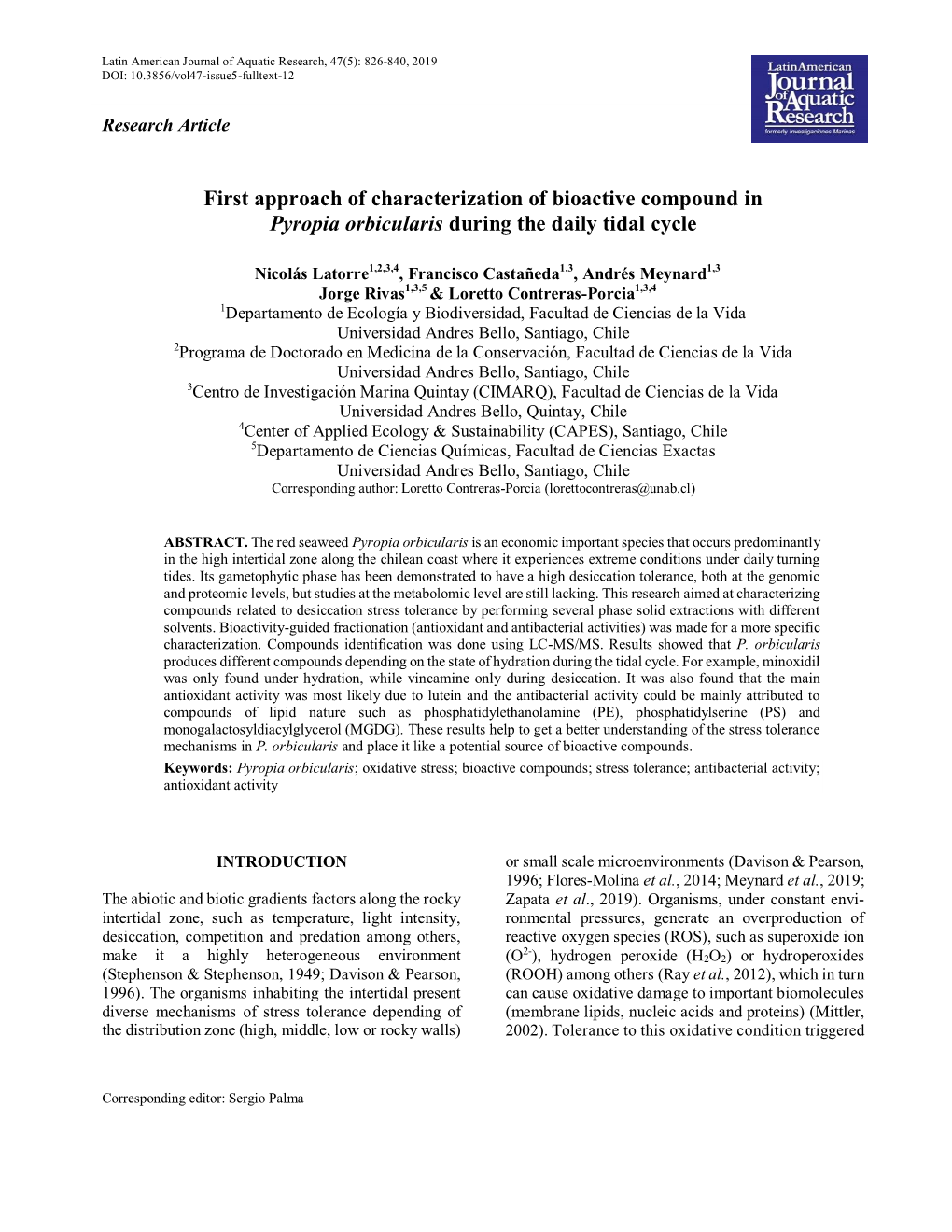 First Approach of Characterization of Bioactive Compound in Pyropia Orbicularis During the Daily Tidal Cycle