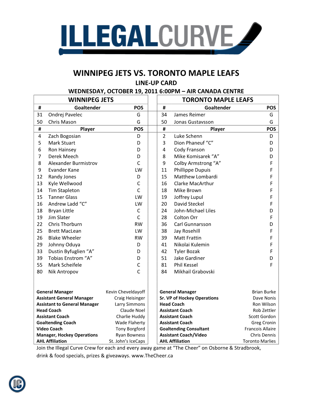 Winnipeg Jets Vs. Toronto Maple Leafs