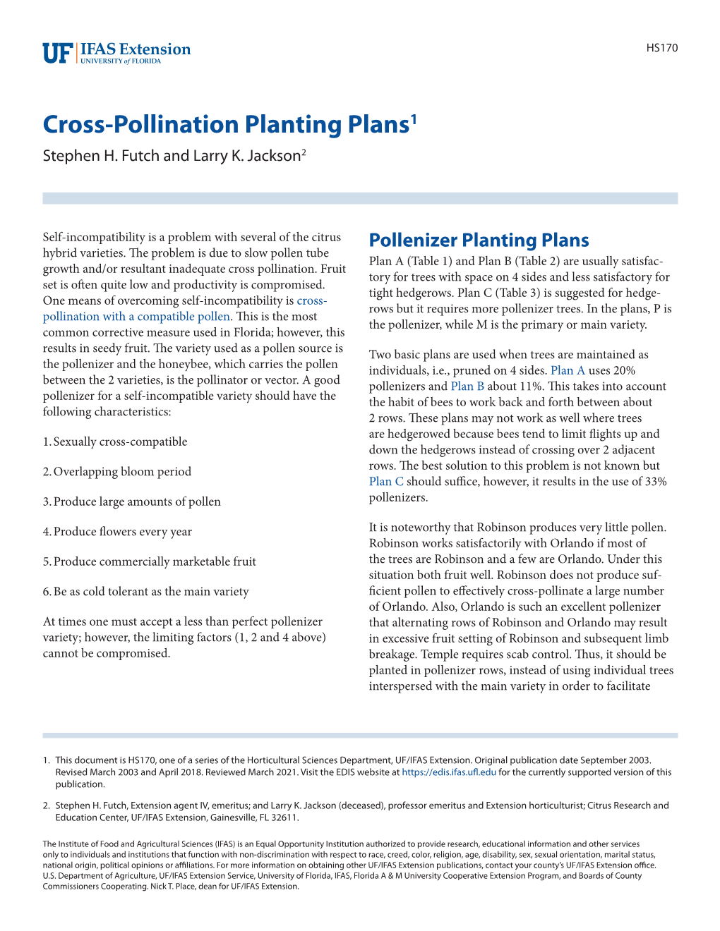 Cross-Pollination Planting Plans1 Stephen H