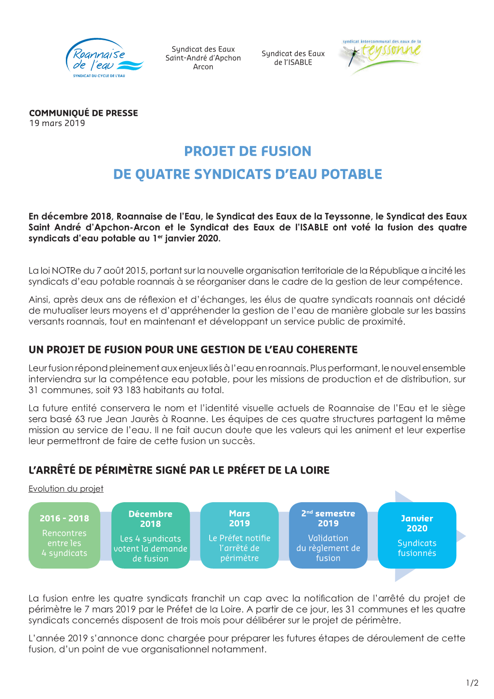 PROJET DE FUSION DE Quatre Syndicats D'eau Potable