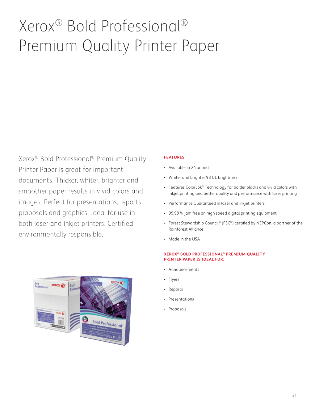 Xerox® Bold Professional® Premium Quality Printer Paper