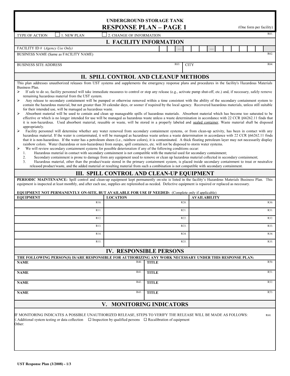 UPCF Hwfwrc-E UST Response Plan