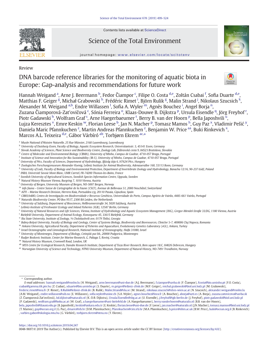 DNA Barcode Reference Libraries for the Monitoring of Aquatic Biota in Europe: Gap-Analysis and Recommendations for Future Work