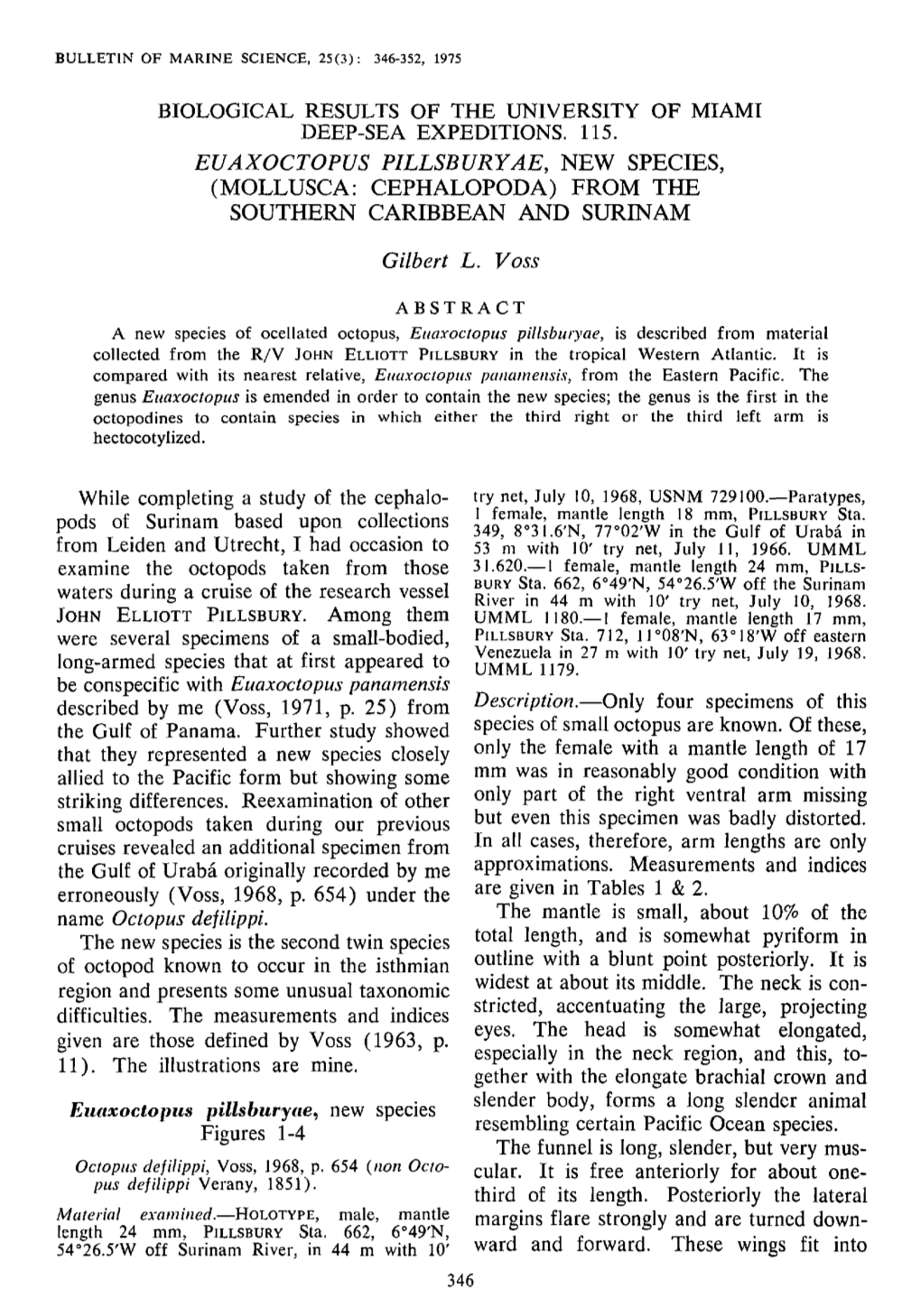 Biological Results of the University of Miami Deep-Sea Expeditions. 115.&lt;Br&gt; &lt;I&gt;Euaxoctopus Pillsburyae&lt;/I&gt;, N