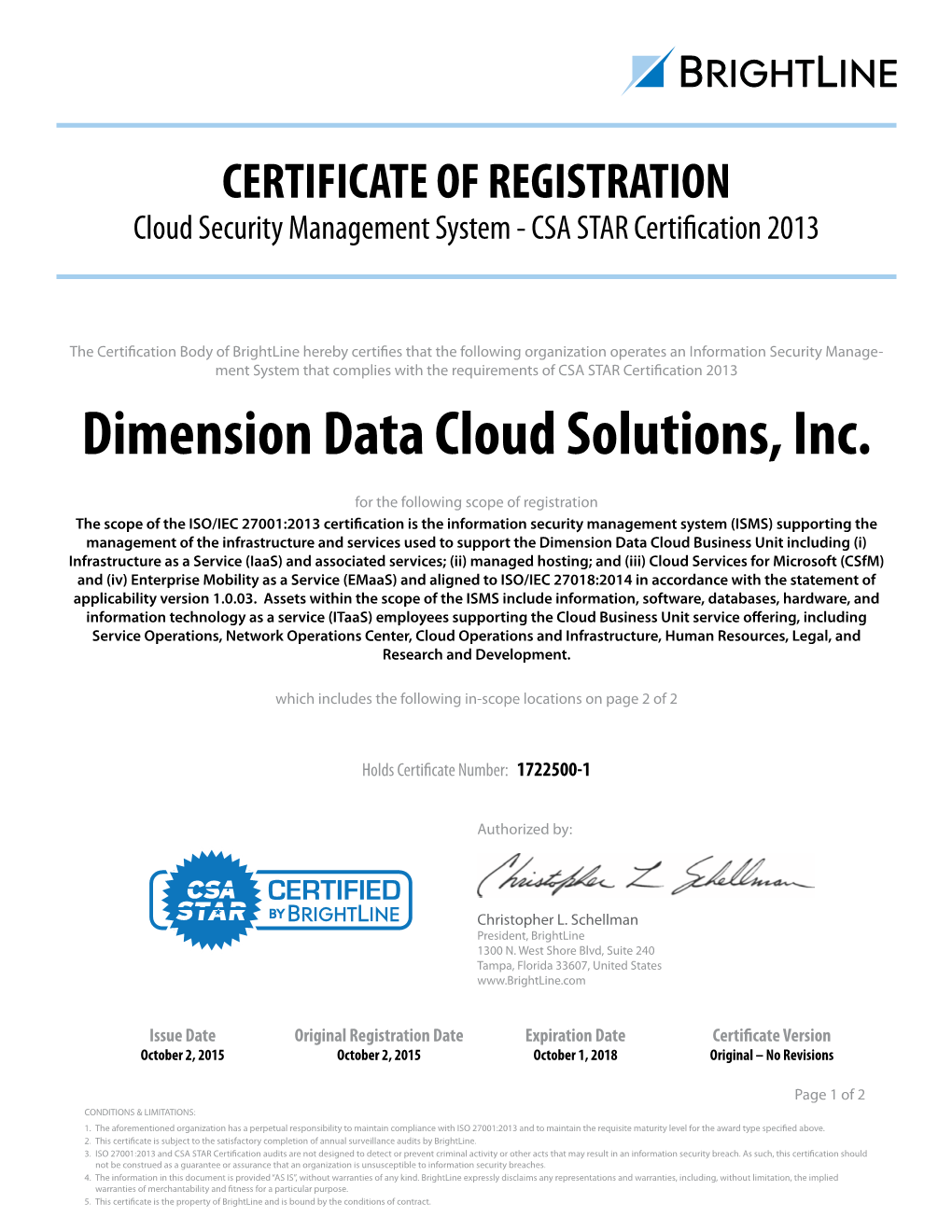 Dimension Data Cloud Solutions, Inc