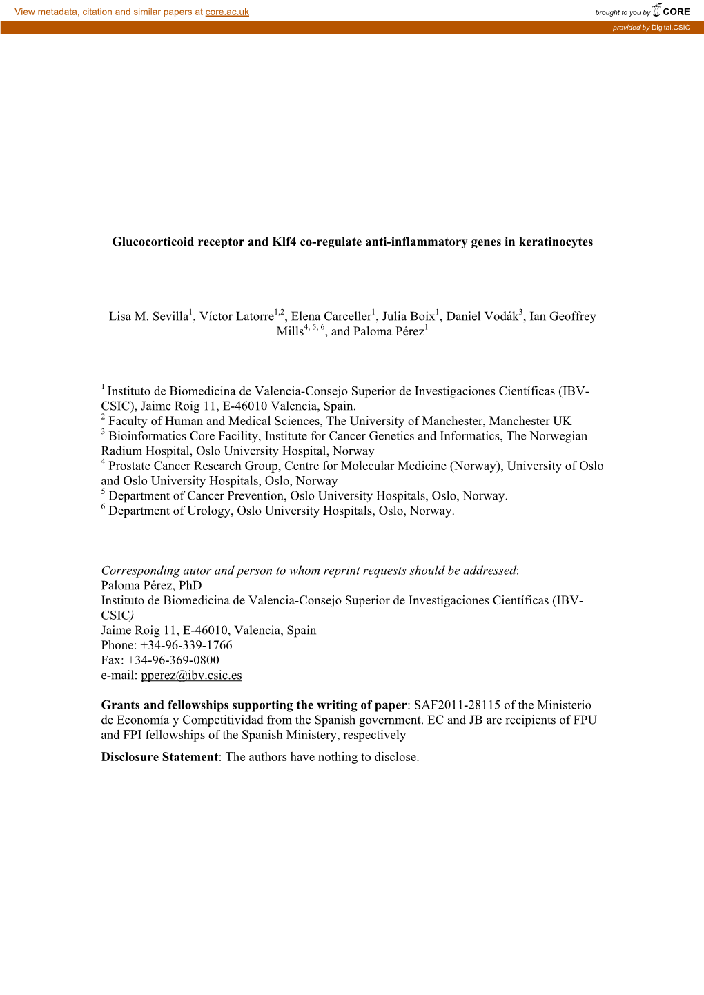 Glucocorticoid Receptor and Klf4 Co-Regulate Anti-Inflammatory Genes in Keratinocytes