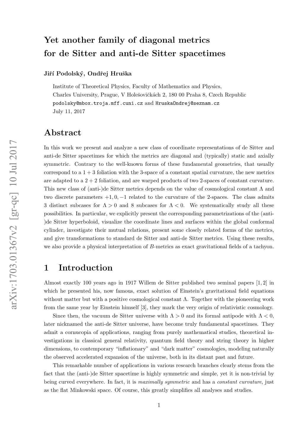 Yet Another Family of Diagonal Metrics for De Sitter and Anti-De Sitter Spacetimes