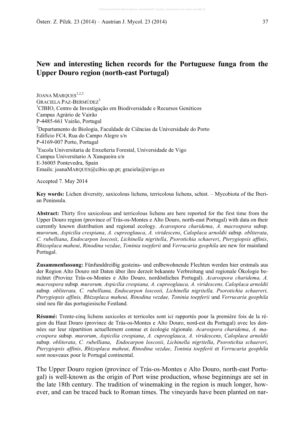 New and Interesting Lichen Records for the Portuguese Funga from the Upper Douro Region (North-East Portugal)