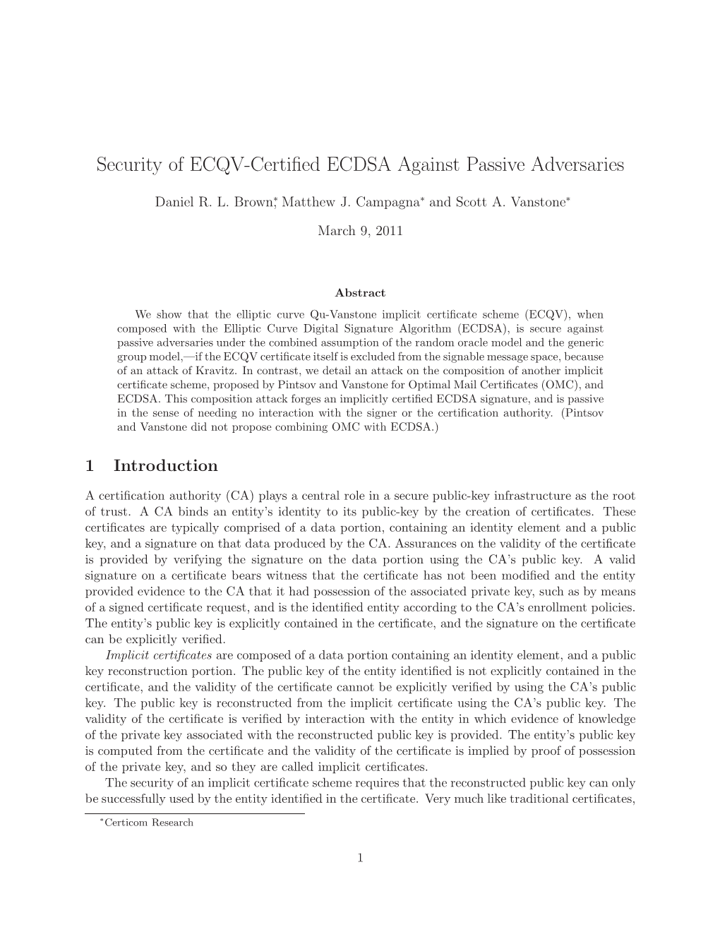 Security of ECQV-Certified ECDSA Against Passive Adversaries