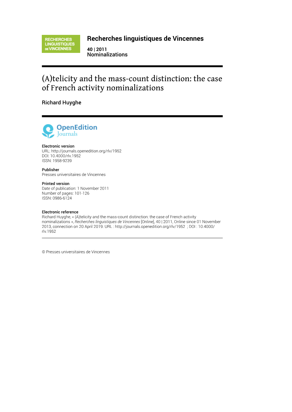 (A\)Telicity and the Mass-Count Distinction