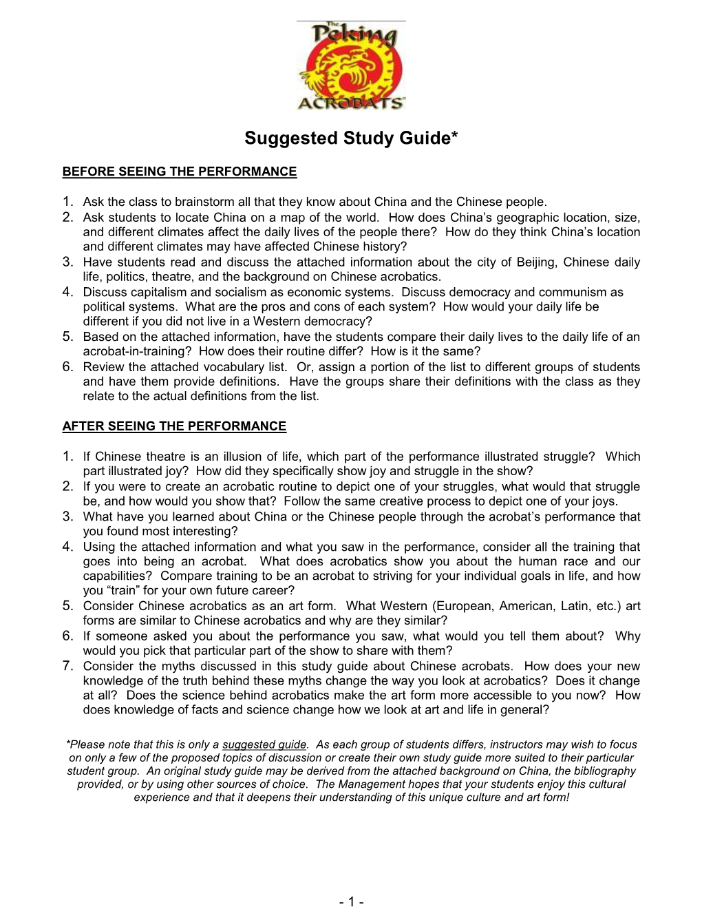 Suggested Study Guide*
