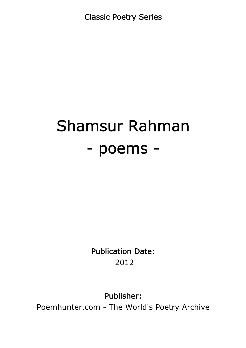 Shamsur Rahman - Poems