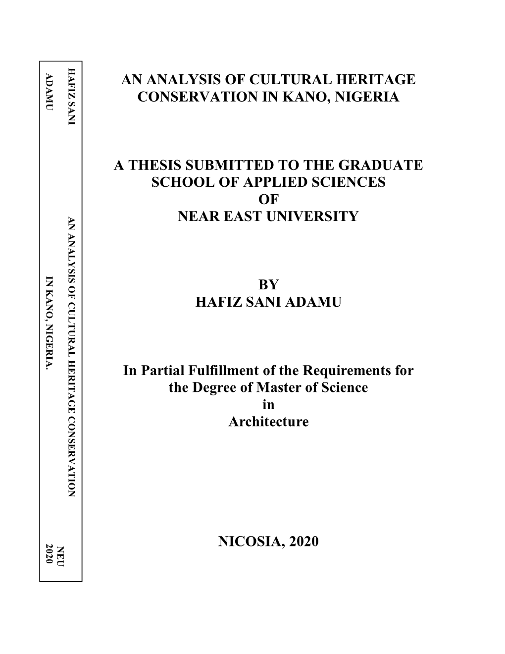 An Analysis of Cultural Heritage Conservation in Kano, Nigeria