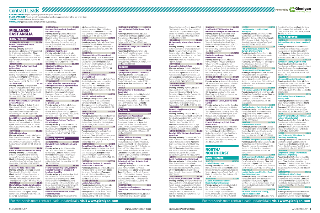 Contract Leads Powered by EARLY PLANNING Projects in Planning up to Detailed Plans Submitted