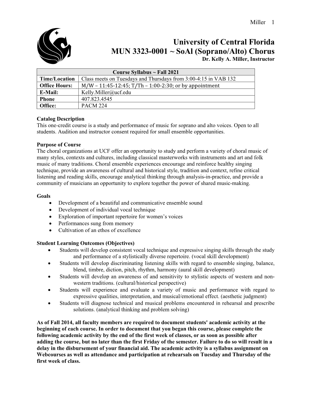 University of Central Florida MUN 3323-0001 ~ Soal (Soprano/Alto) Chorus Dr