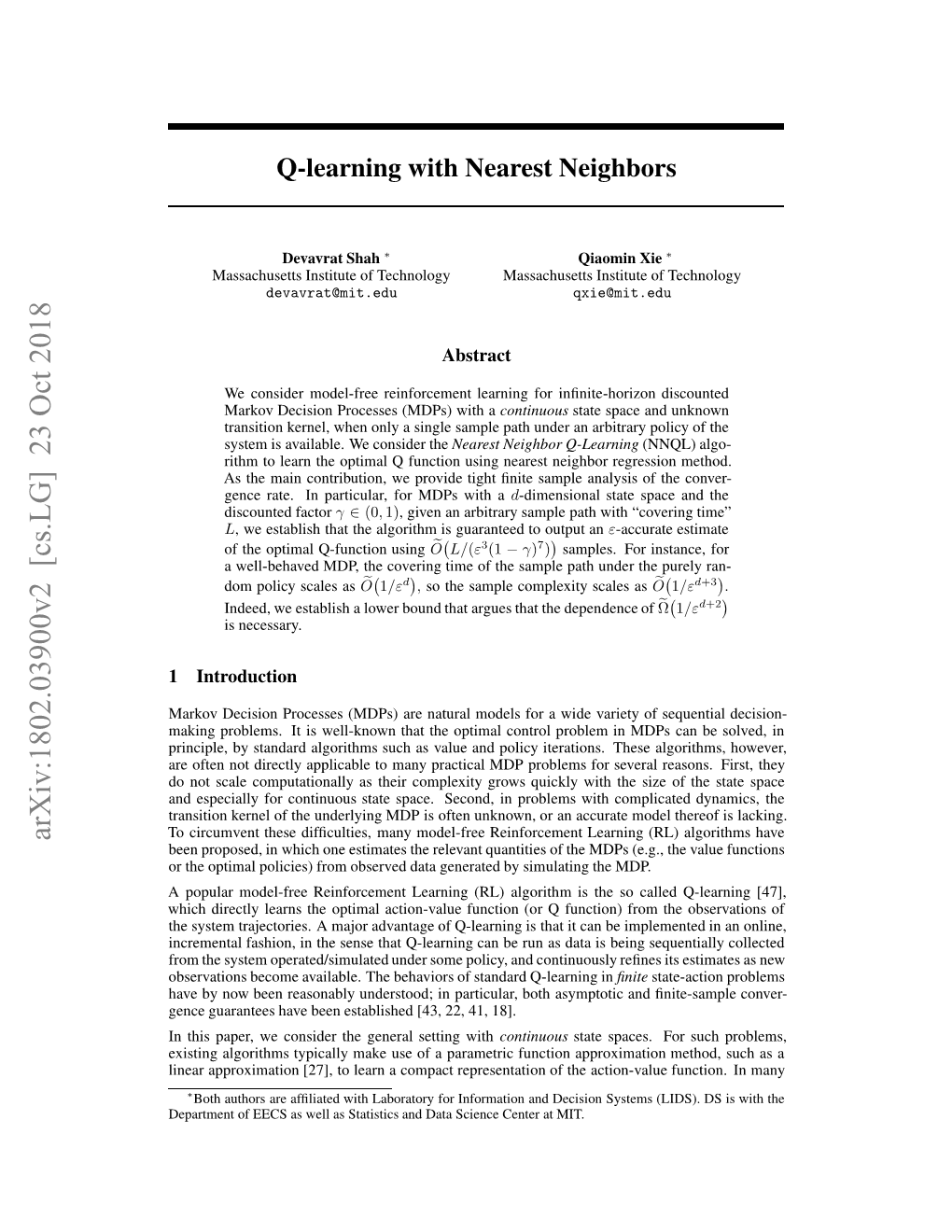 Q-Learning with Nearest Neighbors